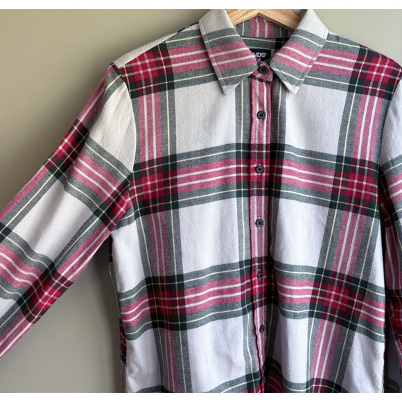 LANDS END Tartan Plaid Cotton Flannel Button Shirt Medium 10-12 Red Green Blue - Picture 4 of 12